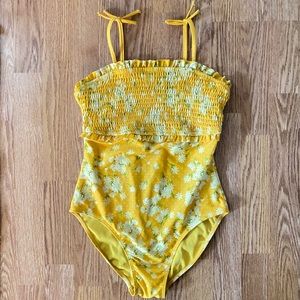 XL Girls' Daisy Smocking One Piece Swimsuit - Cat & Jack Yellow Gold Swimwear